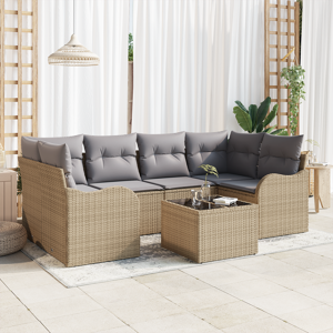 vidaXL 7 Delers Hage Sofa Set Med Puter Beige Poly Rotting