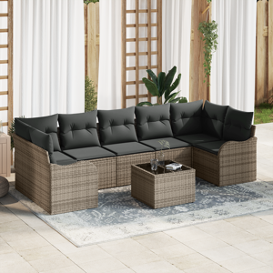 vidaXL 8 Delers Hage Sofa Sett med Puter Grå Poly Rattan