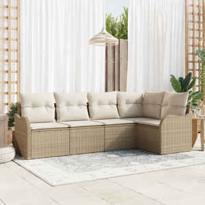 vidaXL 5-delt hagesofa-sett med puter beige polyrotting