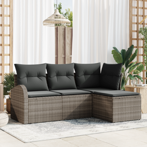 vidaXL 4 Stykks Hagesofa Set med Puter Grå Polyrotting
