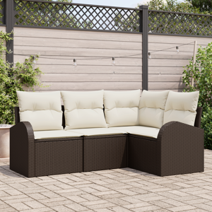 vidaXL 4-delt hagesofa sett med puter Brun Polyrotting