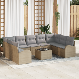 vidaXL 10 deler hagesofa sett med puter i svart polyrotting