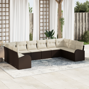 vidaXL 10 Delt Hage Sofa Set med Puter Brun Poly Rattan