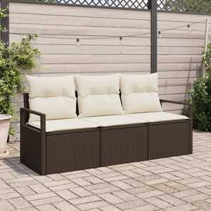 vidaXL 3 Delt Hage Sofa Sett med Puter Brun Poly Rattan