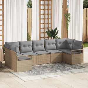 vidaXL 7 Delt Hage Sofa Sett med Puter Beige Poly Rattan