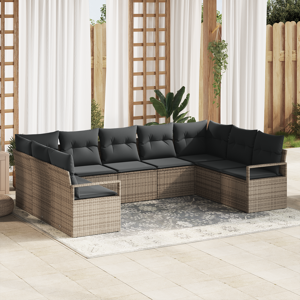 vidaXL 9 Delt Hage Sofa Set med Puter Grå Poly Rottning