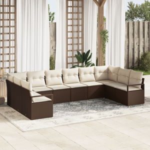 vidaXL 10-delt hagesofa sett med puter brun polyrotting