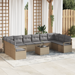vidaXL 11-delt hagemøbelsett med puter sort poly rattan