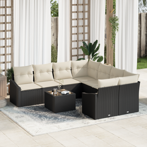 vidaXL 9 Deler Hagemøbelsett med Puter Svart Poly Rattan