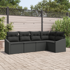 vidaXL 5 Delt Hage Spisebord Set Med Puter Svart Poly Rottning