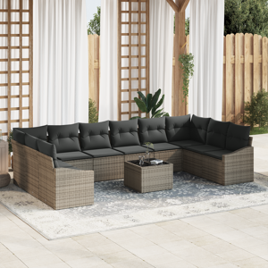 vidaXL 10 Delt Hagemøblement med Puter Svart Poly Rattan
