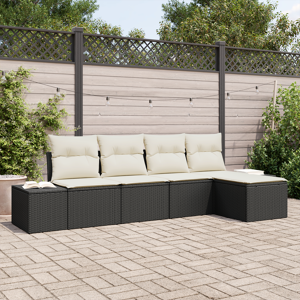 vidaXL 5-delt Hage Sofa Sett med Puter Svart Poly Rottning