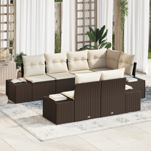 vidaXL 7-delt utesofa sett med puter Brun polyrotting