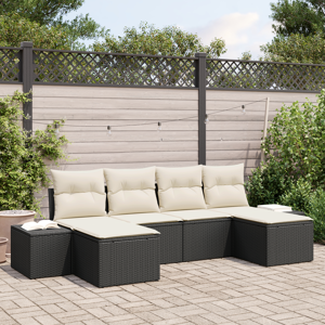 vidaXL 6-delt Hagesofa-sett med puter Svart Poly Rattan