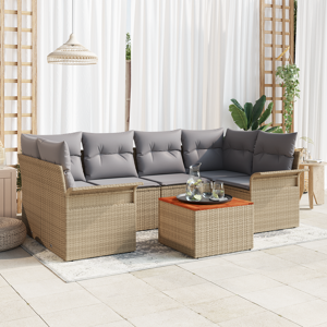 vidaXL 7-delt Hagesofa-sett med puter Beige Poly Rottings Akasie
