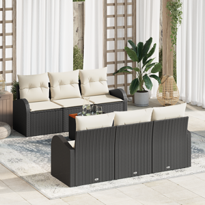 vidaXL 7 Delt Hage Sofa Sett med Puter i Svart Polyrotting Akasie