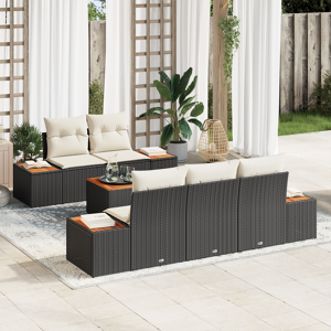 vidaXL 6-delt hagesofa-sett med puter Svart Poly Rattan Akasie