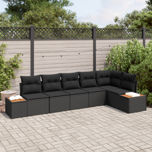 vidaXL 6 Delers Hagesofa Set med Puter Svart Polyrotting Akasie
