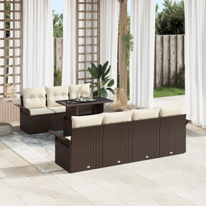 vidaXL 8 Delers Hage Sofa Sett med Puter Brun Poly Rattan