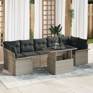 vidaXL 8 Delt Hage Sofa Sett med Puter Lysegrå Poly Rattan