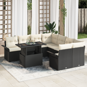 vidaXL 9-delt hage sofa sett med puter - svart poly rotting