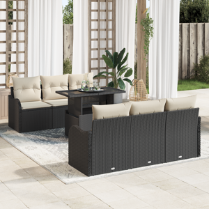 vidaXL 7 Delers Hagesofa-Set med Puter Svart Polyrotting