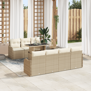 vidaXL 8 Delt Hagesofa Set Med Puter Beige Poly Rottinng