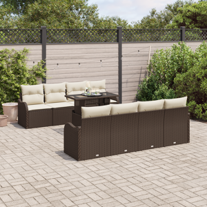 vidaXL 10 Delt Hagesofa Sett Med Puter Brun Poly Rattan