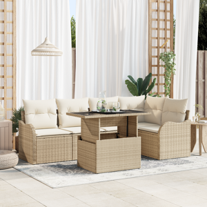 vidaXL 6 Delt Hagesofa Set med Puter Beige Poly Rattan