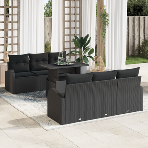 vidaXL 7-delt Hage Sofa Set med Puter Svart Poly Rottin