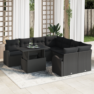 vidaXL 9 Delt Hage Sofa Sett med Puter Svart Poly Rattan
