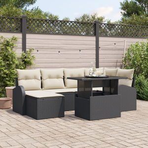 vidaXL 7 Delt Hage Sofa Sett med Puter Svart Poly Rattan
