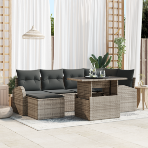 vidaXL 7 Delers Hage Sofa Sett med Puter Grå Poly Rattan