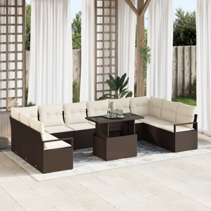 vidaXL 11 Delt Hagesofaset med Puter Brun Poly Rattan