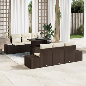 vidaXL 7-delt hagesofa-sett med puter Brun Poly Rattan