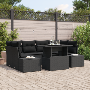 vidaXL 7 Delt Hagemøbelsett med Puter Svart Poly Rattan