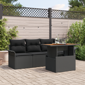 vidaXL 5 Delers Hage Sofa Sett med Puter Svart Poly Rattan