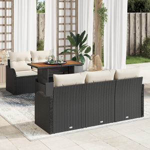 vidaXL 6-delt hagemøbelsett med puter svart poly rattan