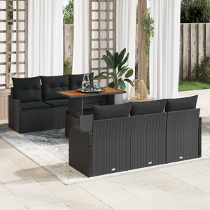 vidaXL 7 Delt Hagesofa Sett med Puter Svart Poly Rottning