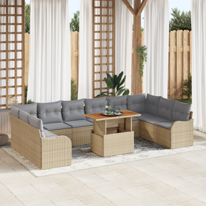 vidaXL 11 Delers Hagesofa Set Med Puter Beige Poly Rottning