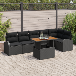 vidaXL 7 deler Hage Sofa Set med Puter Svart Poly Rattan