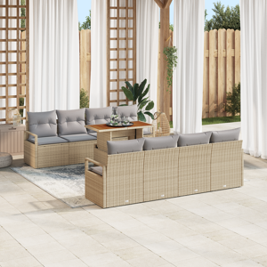 vidaXL 9 delers hagesofa-sett med puter beige polyrotting