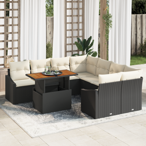 vidaXL 9 Delt Hage Sofa Sett med Puter Svart Poly Rattan