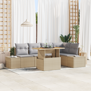 vidaXL 6 delers hagemøbelsett med puter Beige Poly Rattan