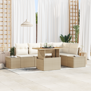 vidaXL 6-delers hagesofa-sett med puter Beige Polyrotting