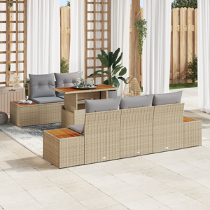 vidaXL 6-delt hagesofa sett med puter Beige Polyrotting