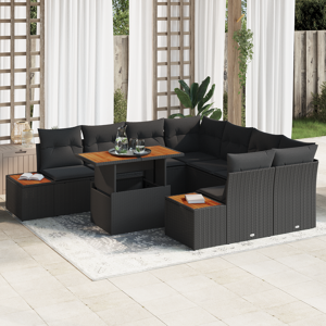 vidaXL 9 deler Hage Sofa Sett med Puter Svart Poly Rattan