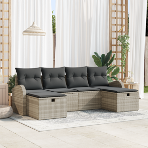 vidaXL 6 Delt Hagesofa Set med Puter Lys Grå Poly Rattan
