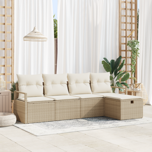 vidaXL 5-delt hagesofa sett med puter i beige polyrotting