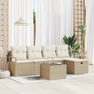 vidaXL 6-delers hagemøbelsett med puter beige poly rattan